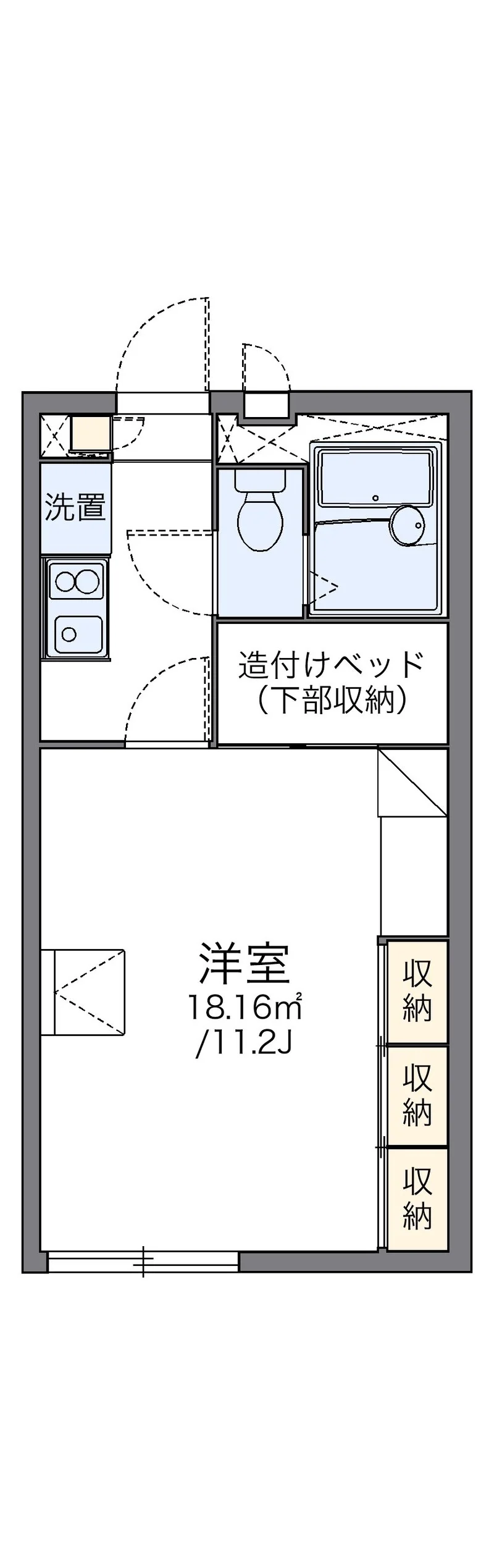 レオパレスＷｉｎｇＶａｌｌｅｙの部屋別間取図（101号室の資料掲載例）